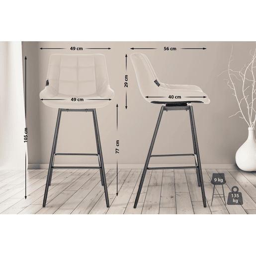 Taburete de Bar Weston Giratorio 180 grados | Taburete Alto con Respaldo y Asiento Acolchado Simil cuero Crema 56X49X105 cm
