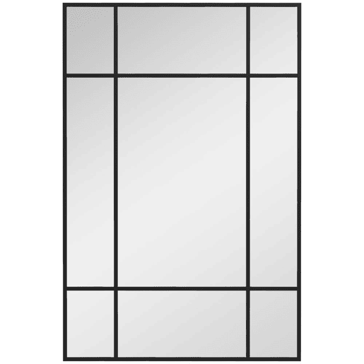 HOMCOM Espelho de Parede Retangular Espelho Estilo Janela 90x60 cm com Moldura de Metal Espelho Decorativo para Sala Quarto Entrada Preto