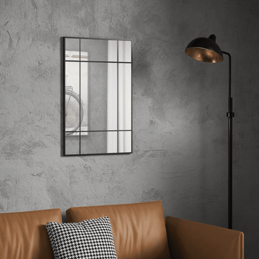 HOMCOM Espelho de Parede Retangular Espelho Estilo Janela 90x60 cm com Moldura de Metal Espelho Decorativo para Sala Quarto Entrada Preto