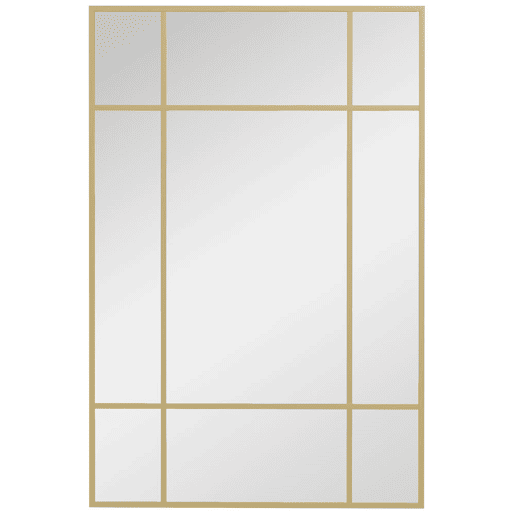 HOMCOM Espelho de Parede Retangular Espelho Estilo Janela 90x60 cm com Moldura de Metal Espelho Decorativo para Sala Quarto Entrada Dourado
