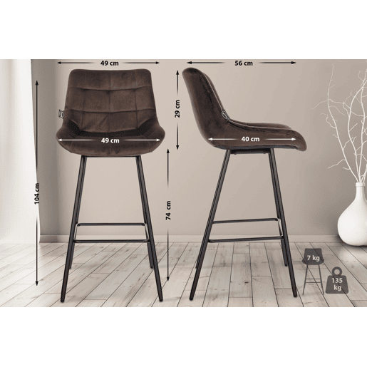 Taburete de bar Weston Terciopelo Marrón 56X49X104 cm