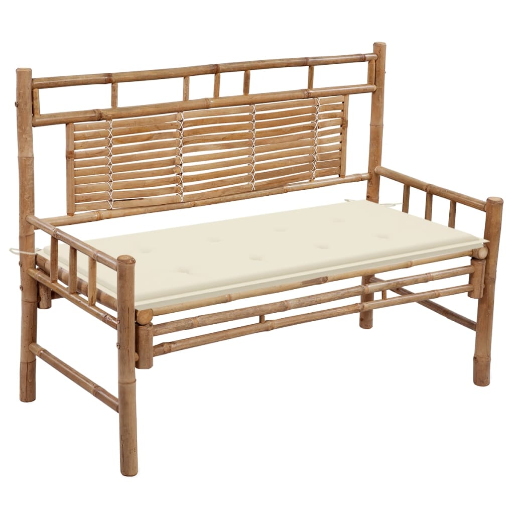 Banco de jardín de bambú con cojín 120x55 Crema