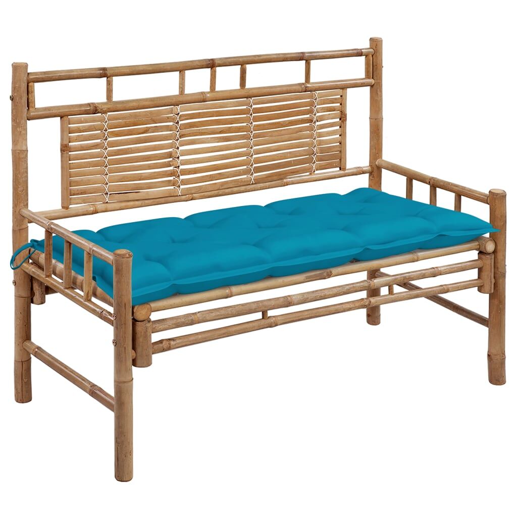 Banco de jardín de bambú con cojín 120x55 Azul