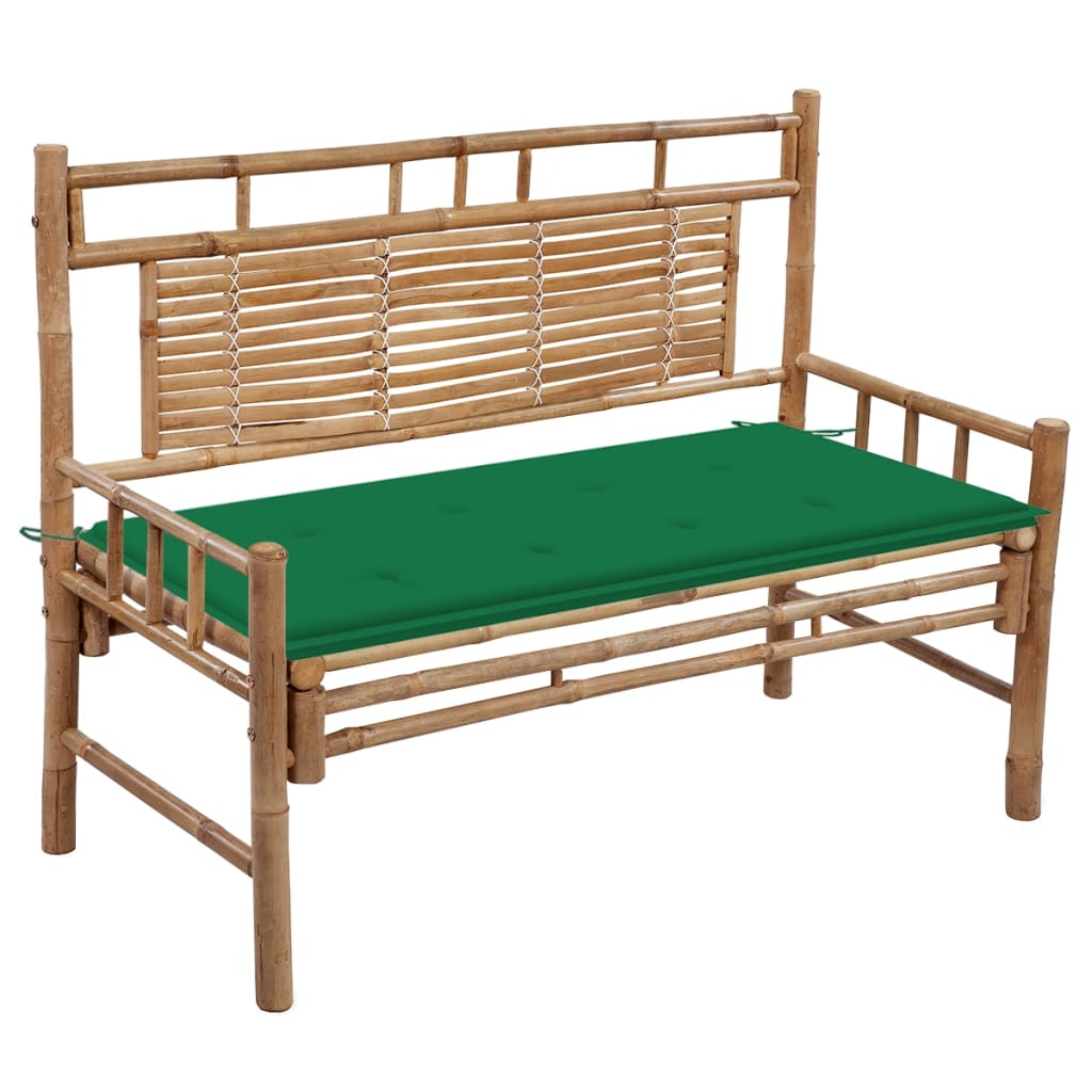 Banco de jardín de bambú con cojín 120x55 Verde Oscuro