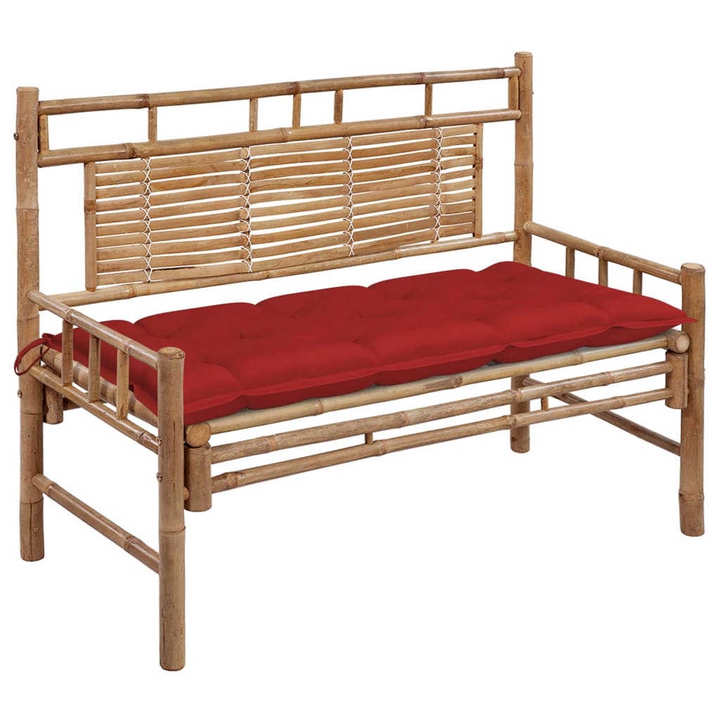 Banco de jardín de bambú con cojín 120x55 Rojo