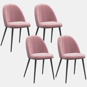 HOMCOM Conjunto de 4 Cadeiras de Sala de Jantar Modernas Cadeiras Estofadas em Veludo com Encosto Alto e Pés de Aço para Sala de Estar 50x52x83 cm Rosa