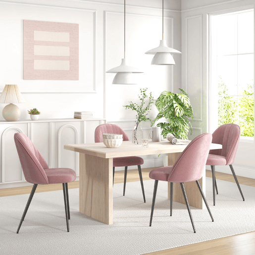 HOMCOM Conjunto de 4 Cadeiras de Sala de Jantar Modernas Cadeiras Estofadas em Veludo com Encosto Alto e Pés de Aço para Sala de Estar 50x52x83 cm Rosa