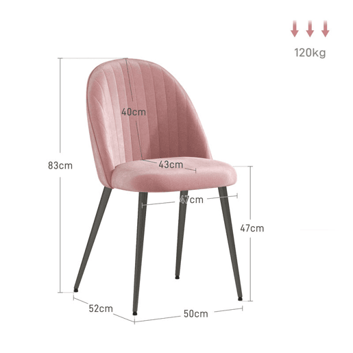 HOMCOM Conjunto de 4 Cadeiras de Sala de Jantar Modernas Cadeiras Estofadas em Veludo com Encosto Alto e Pés de Aço para Sala de Estar 50x52x83 cm Rosa