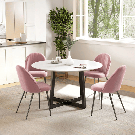 HOMCOM Conjunto de 4 Cadeiras de Sala de Jantar Modernas Cadeiras Estofadas em Veludo com Encosto Alto e Pés de Aço para Sala de Estar 50x52x83 cm Rosa