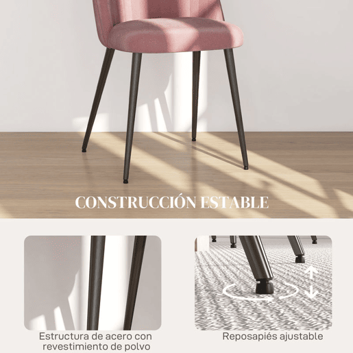 HOMCOM Conjunto de 4 Cadeiras de Sala de Jantar Modernas Cadeiras Estofadas em Veludo com Encosto Alto e Pés de Aço para Sala de Estar 50x52x83 cm Rosa