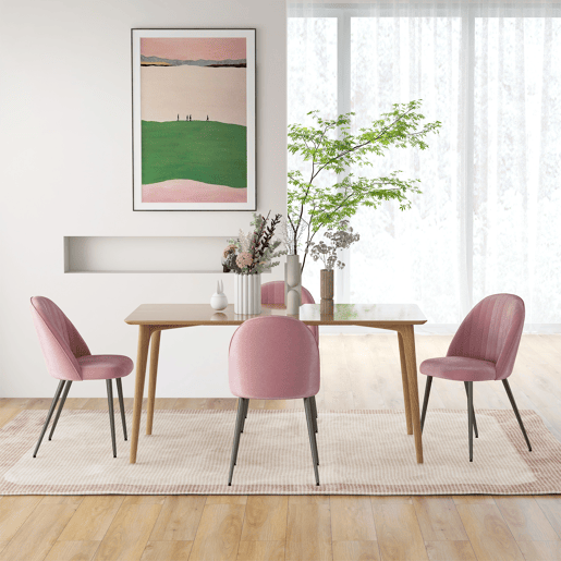 HOMCOM Conjunto de 4 Cadeiras de Sala de Jantar Modernas Cadeiras Estofadas em Veludo com Encosto Alto e Pés de Aço para Sala de Estar 50x52x83 cm Rosa