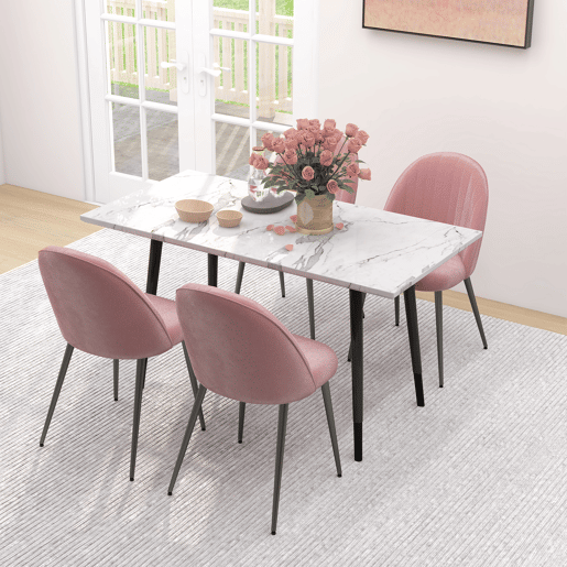 HOMCOM Conjunto de 4 Cadeiras de Sala de Jantar Modernas Cadeiras Estofadas em Veludo com Encosto Alto e Pés de Aço para Sala de Estar 50x52x83 cm Rosa