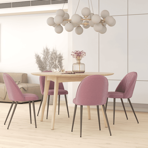 HOMCOM Conjunto de 4 Cadeiras de Sala de Jantar Modernas Cadeiras Estofadas em Veludo com Encosto Alto e Pés de Aço para Sala de Estar 50x52x83 cm Rosa