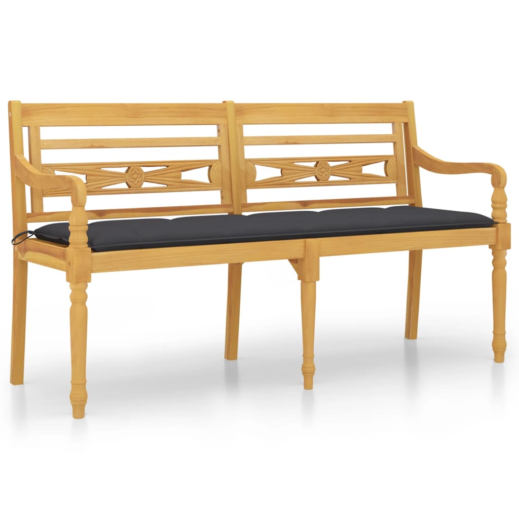 Vidaxl banco batavia con cojín antracita madera maciza de teca 150 cm