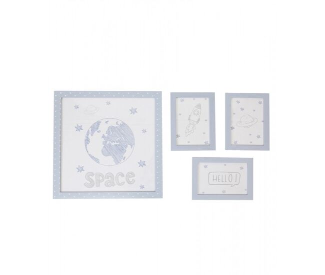 Cuadros set 4 cuadros infantiles mdf azul 22x16cm/38x40cm