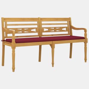 vidaXL Banco Batavia c almofadão vermelho tinto 150 cm teca maciça