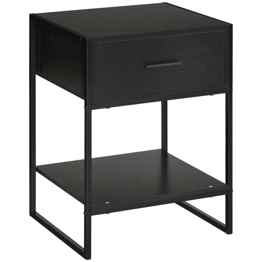 HOMCOM Mesa de Cabeceira Mesa Auxiliar com 1 Gaveta e Prateleira de Armazenamento para Dormitórios Sala de Estar Escritório Estilo Moderno 45x40x60cm Preto