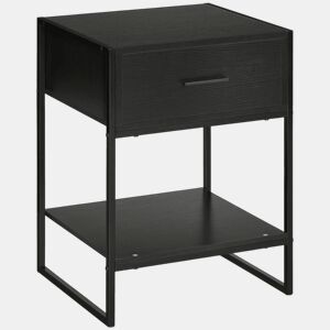 HOMCOM Mesa de Cabeceira Mesa Auxiliar com 1 Gaveta e Prateleira de Armazenamento para Dormitórios Sala de Estar Escritório Estilo Moderno 45x40x60cm Preto