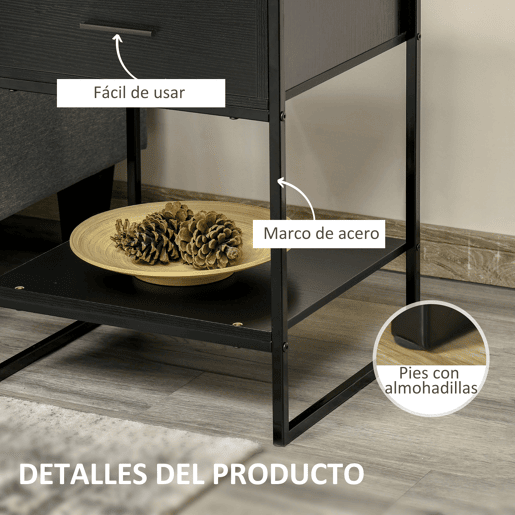 HOMCOM Mesa de Cabeceira Mesa Auxiliar com 1 Gaveta e Prateleira de Armazenamento para Dormitórios Sala de Estar Escritório Estilo Moderno 45x40x60cm Preto