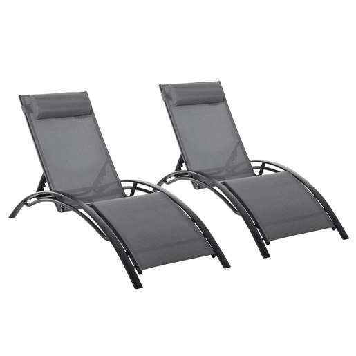 Outsunny Conjunto de Espreguiçadeiras Reclináveis com Encosto Ajustável em 5 Posições e Apoio de Cabeça Removível Acolchoado para Varanda Terraço Jardim 171x64x82 cm Cinza