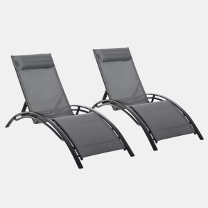 Outsunny Conjunto de Espreguiçadeiras Reclináveis com Encosto Ajustável em 5 Posições e Apoio de Cabeça Removível Acolchoado para Varanda Terraço Jardim 171x64x82 cm Cinza