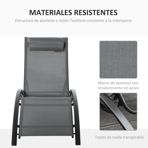Outsunny Conjunto de Espreguiçadeiras Reclináveis com Encosto Ajustável em 5 Posições e Apoio de Cabeça Removível Acolchoado para Varanda Terraço Jardim 171x64x82 cm Cinza
