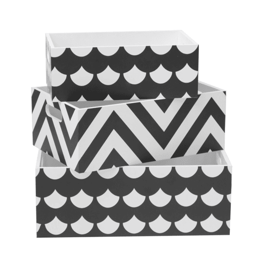 Caixas set de 3 MDF preto e branco 15x40x2813x35x2311x30x18cm