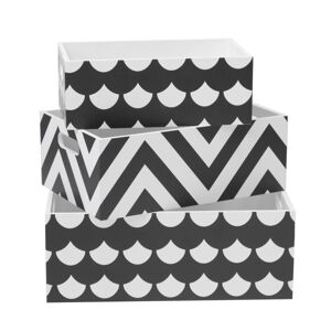 Caixas set de 3 MDF preto e branco 15x40x2813x35x2311x30x18cm
