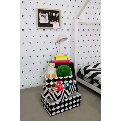 Caixas set de 3 MDF preto e branco 15x40x2813x35x2311x30x18cm