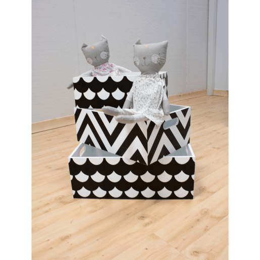 Caixas set de 3 MDF preto e branco 15x40x2813x35x2311x30x18cm