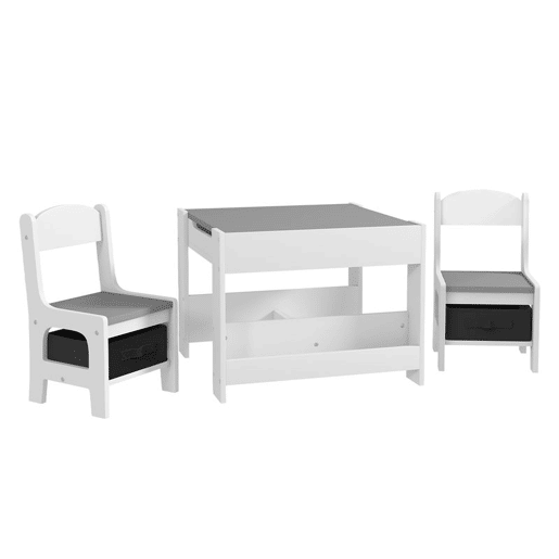 HOMCOM Conjunto de Mesa e 2 Cadeiras Infantis Mesa com Cadeiras para Crianças 2 em 1 com Ardósia Gavetas de Tecido e Espaço de Armazenamento para Quarto Sala de Jogos Cinza HOMCOM Conjunto de Mesa e 2 Cadeiras Infantis Mesa com Cadeiras para Crianças 2 em 1 com Ardósia Gavetas de Tecido e Espaço de Armazenamento para Quarto Sala de Jogos Cinza
