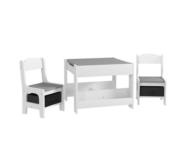 Homcom juego de mesa y 2 sillas infantiles mesa con sillas para niños 3 en 1 con pizarra cajones de tela y espacio de almacenamiento para guardería