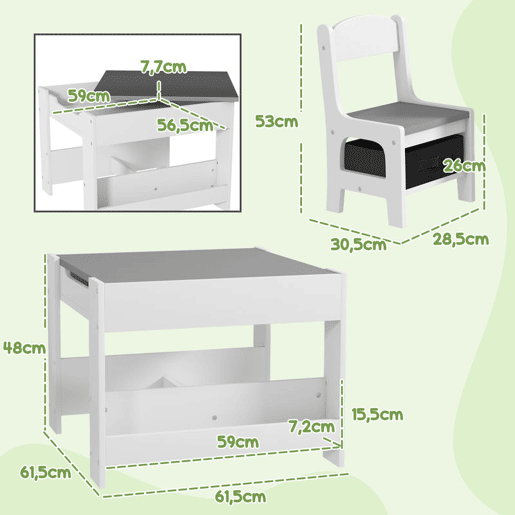 HOMCOM Conjunto de Mesa e 2 Cadeiras Infantis Mesa com Cadeiras para Crianças 2 em 1 com Ardósia Gavetas de Tecido e Espaço de Armazenamento para Quarto Sala de Jogos Cinza HOMCOM Conjunto de Mesa e 2 Cadeiras Infantis Mesa com Cadeiras para Crianças 2 em 1 com Ardósia Gavetas de Tecido e Espaço de Armazenamento para Quarto Sala de Jogos Cinza