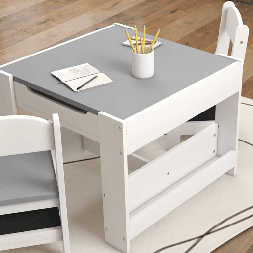HOMCOM Conjunto de Mesa e 2 Cadeiras Infantis Mesa com Cadeiras para Crianças 2 em 1 com Ardósia Gavetas de Tecido e Espaço de Armazenamento para Quarto Sala de Jogos Cinza HOMCOM Conjunto de Mesa e 2 Cadeiras Infantis Mesa com Cadeiras para Crianças 2 em 1 com Ardósia Gavetas de Tecido e Espaço de Armazenamento para Quarto Sala de Jogos Cinza