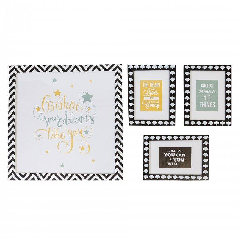Cuadros set de 4 infantiles mdf blanco y negro 22 x 16/ 38 x 40cm