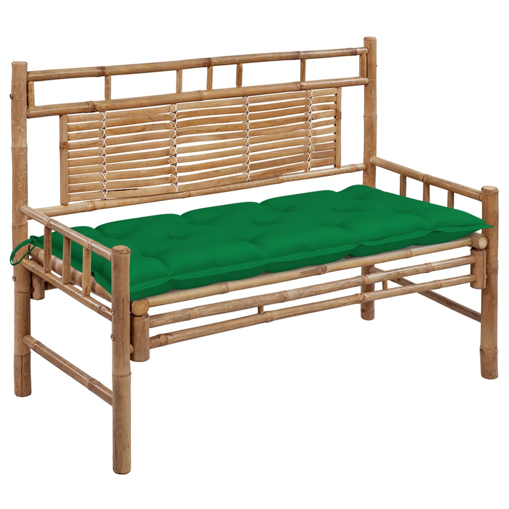 Banco de jardín de bambú con cojín 120x55 Verde Oscuro