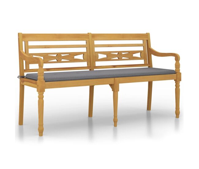 Vidaxl banco batavia con cojín gris madera maciza de teca 150 cm