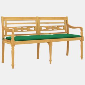 vidaXL Banco Batavia c almofadão verde 150 cm madeira de teca maciça