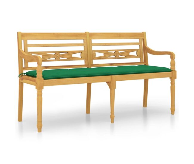 Vidaxl banco batavia con cojín verde madera maciza de teca 150 cm