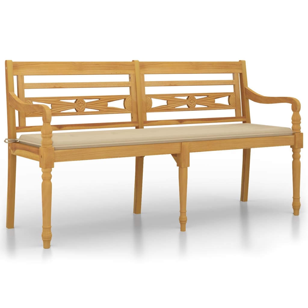 Banco de madera batavia con cojín 150x51 Beige