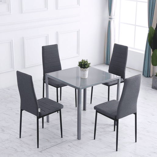 HOMCOM Conjunto de 4 Cadeiras de Sala de Jantar Estofadas em Linho e Pés de Metal Cadeiras Modernas para Cozinha Carga Máxima 120kg 41x50x97cm Cinza