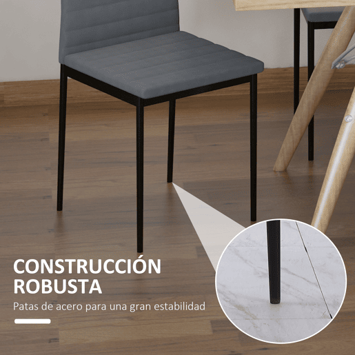 HOMCOM Conjunto de 4 Cadeiras de Sala de Jantar Estofadas em Linho e Pés de Metal Cadeiras Modernas para Cozinha Carga Máxima 120kg 41x50x97cm Cinza