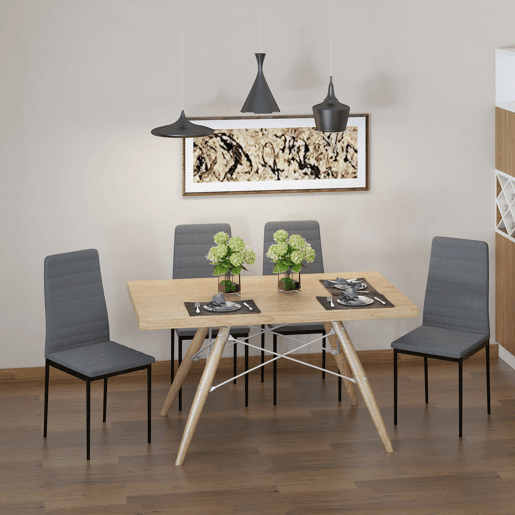 HOMCOM Conjunto de 4 Cadeiras de Sala de Jantar Estofadas em Linho e Pés de Metal Cadeiras Modernas para Cozinha Carga Máxima 120kg 41x50x97cm Cinza