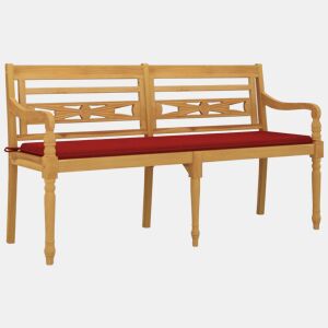 vidaXL Banco Batavia c almofadão vermelho 150 cm madeira teca maciça