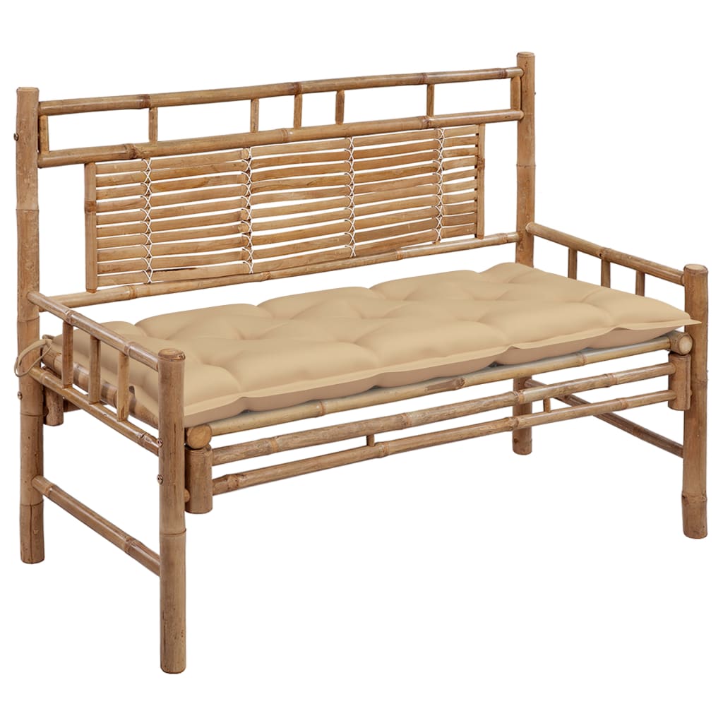 Banco de jardín de bambú con cojín 120x55 Beige