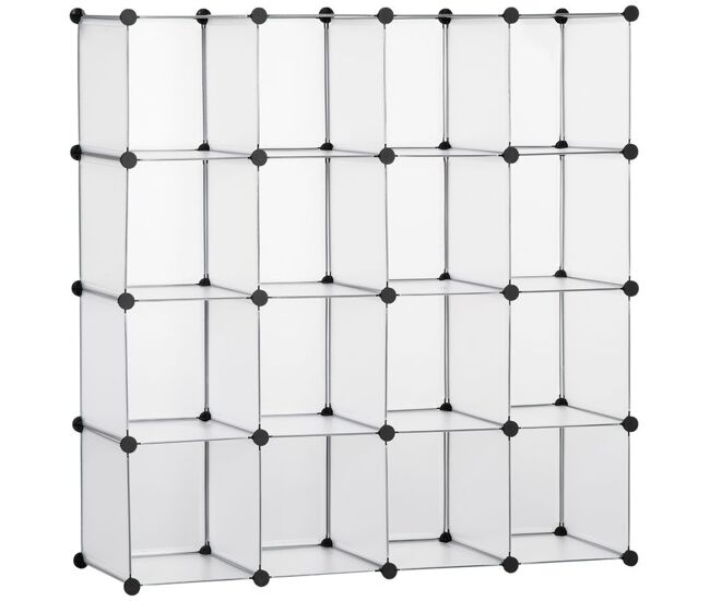 Homcom armario modular de plástico zapatero organizador con 16 cubos de 30x30x30cm para entrada pasillo dormitorio 125x32x125 cm transparente