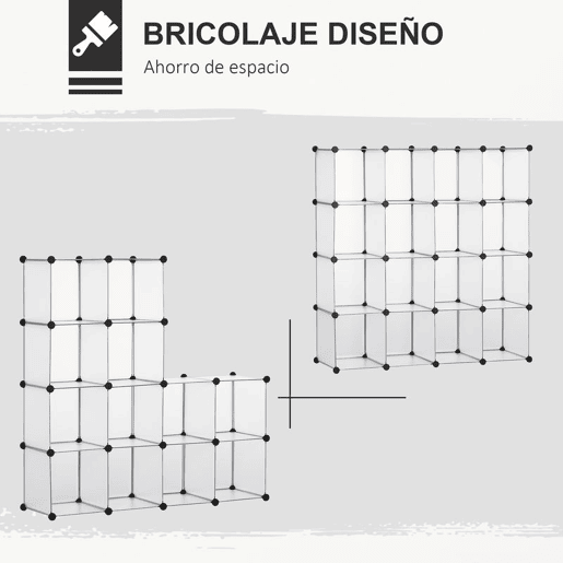 HOMCOM Armário Modular de Plástico Organizador de Sapatos com 16 Cubos de 30x30x30cm para Entrada Corredor Quarto 125x32x125 cm Transparente