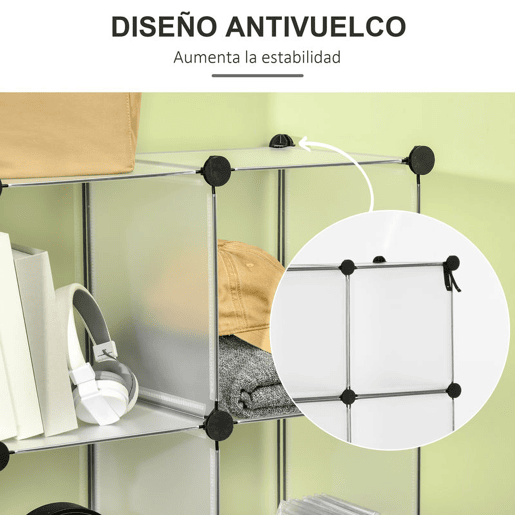HOMCOM Armário Modular de Plástico Organizador de Sapatos com 16 Cubos de 30x30x30cm para Entrada Corredor Quarto 125x32x125 cm Transparente