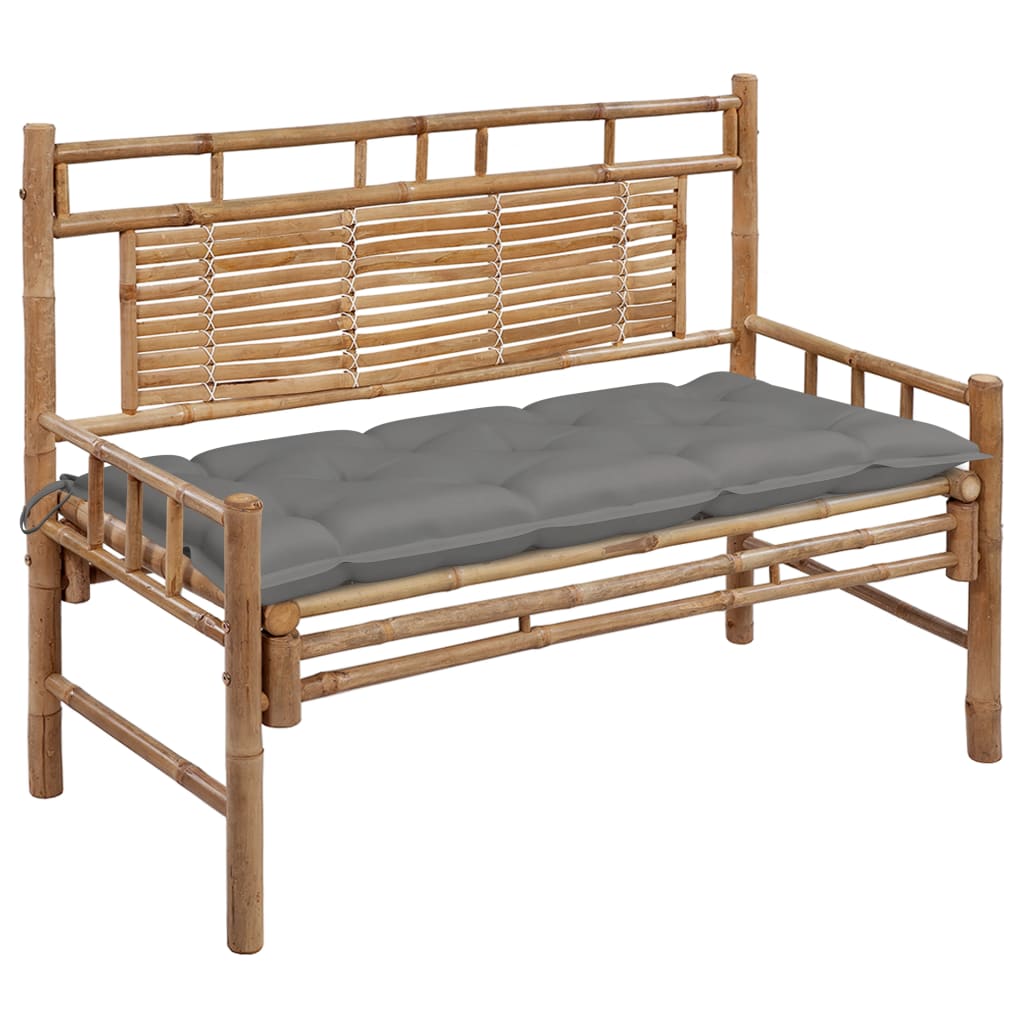 Banco de jardín de bambú con cojín 120x55 Gris