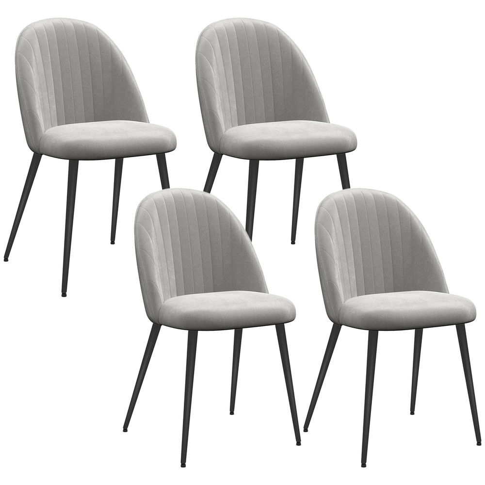 Homcom pack de 4 sillas de comedor modernas, sillas de cocina tapizada en terciopelo con respaldo curvo y patas de acero, para salón, gris